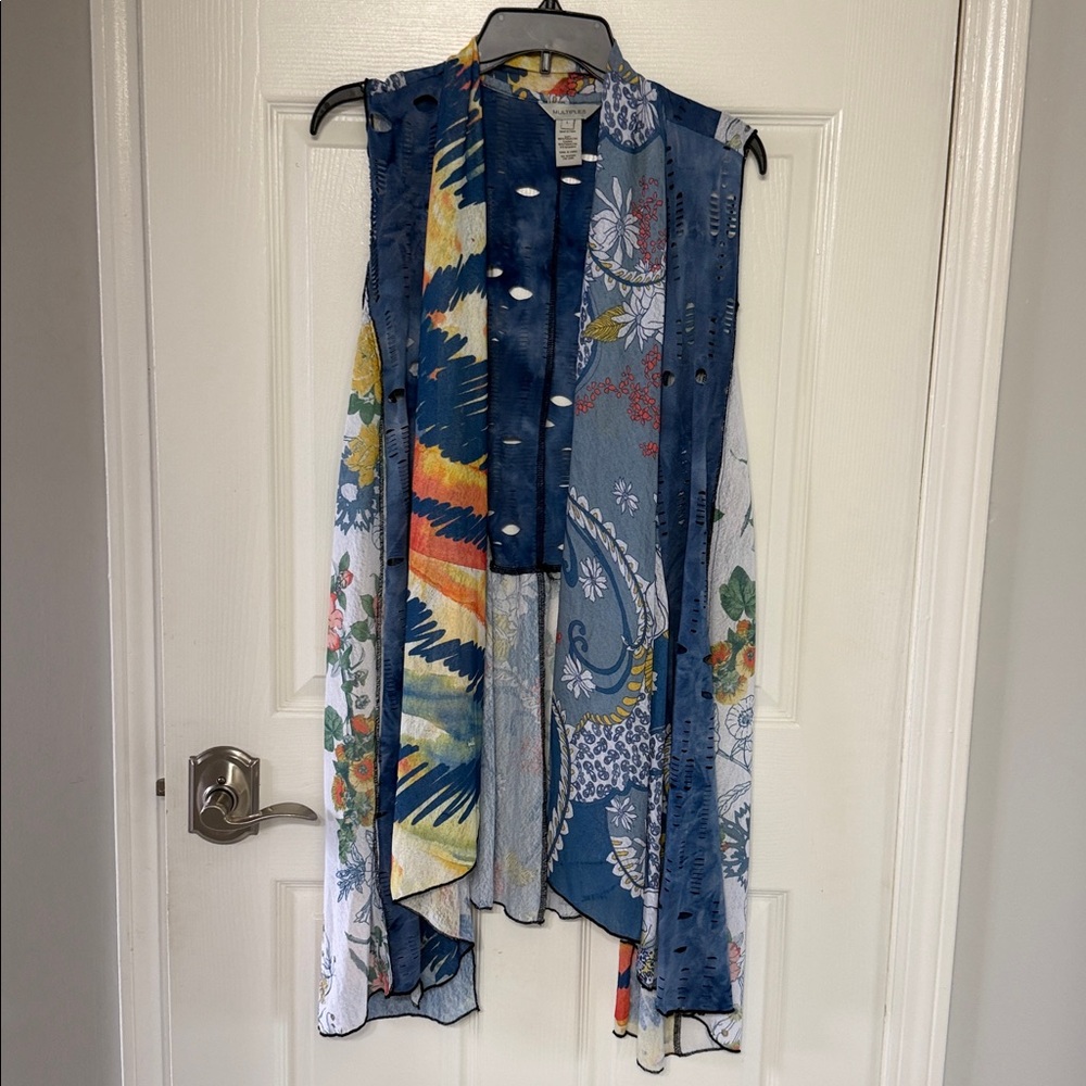 Multiples Blue Multicolor Sleeveless Layered Duster Vest